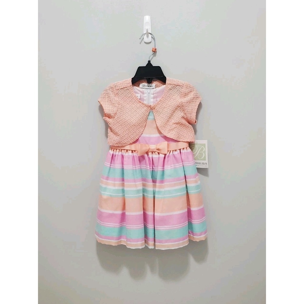 Bonnie Jean Toddler Little Girls Striped Spring Summer Dress & Cardigan Size 2T